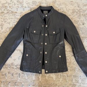 Lucky Brand Black Leather Snap-Front Jacket